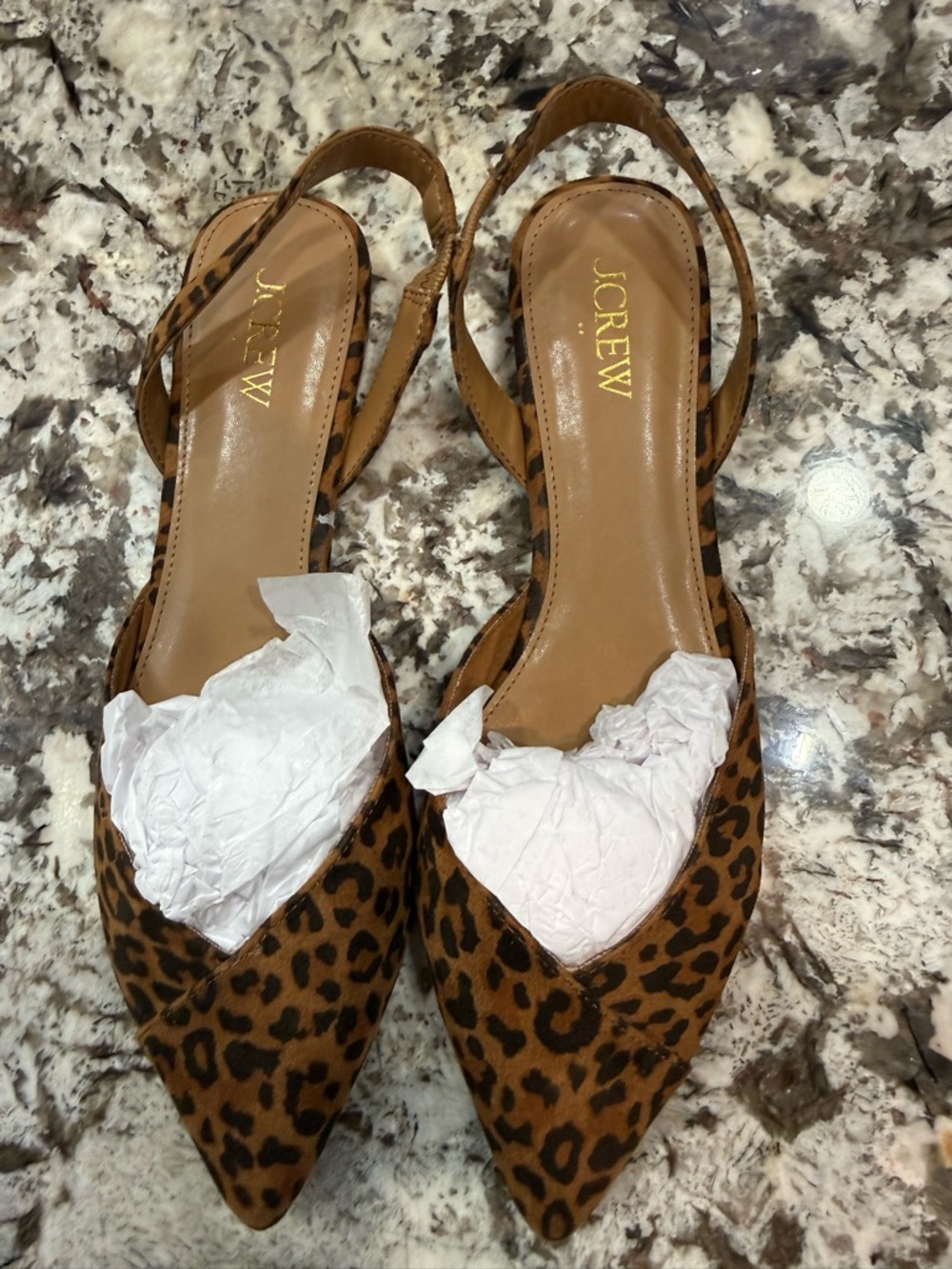 J. Crew Leopard-Print Pointed Slingback Flats in Tan and Black
